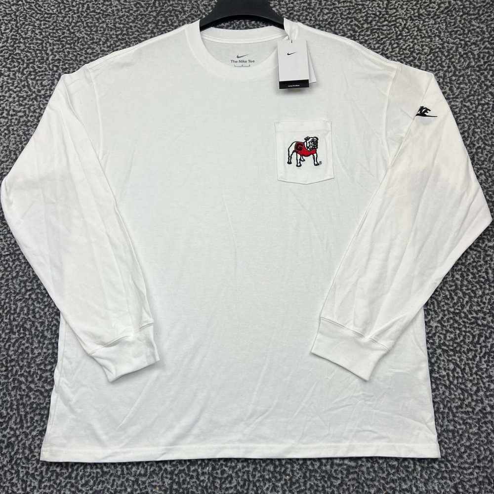 Georgia Bulldogs Shirt Men Large White Nike Long Sleeve Crew Neck Cotton New L‎